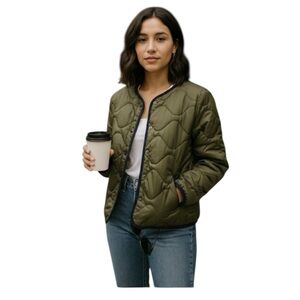 Earthbound Cozy Chic Hunter Green Quilted Lightweight Jacket-Coat Size: Medium